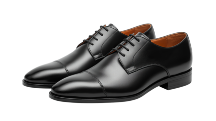 Vector illustration of a pair of black leather derby shoes for men, isolated on transparent background, perfect for business attire