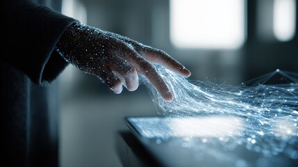 Hand Interacting with Digital Network on Tablet