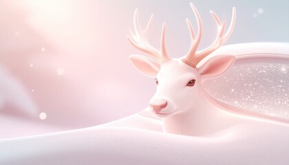 Naklejka premium A serene and artistic depiction of a white deer emerging from a snowy landscape, evoking a sense of purity.