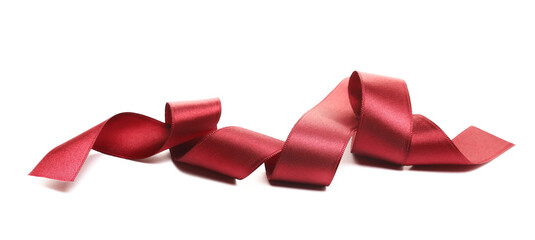 Red ribbon curly isolated on white, clipping path	