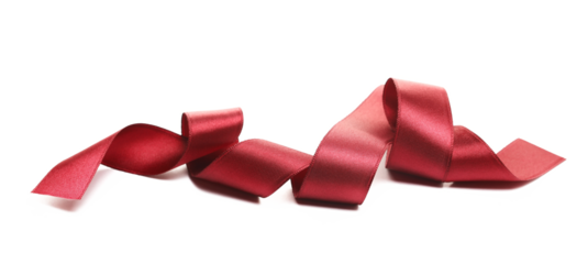 Red ribbon curly isolated on white, clipping path	