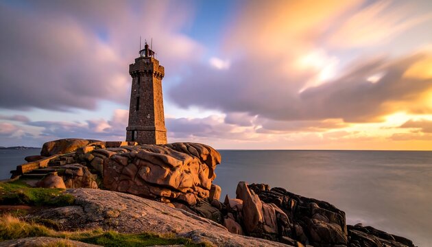 Lighthouse on a rocky coast at sunset (1)