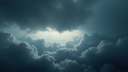 the dramatic cloudscape with light piercing through the clouds creating a breathtaking scene. a striking visual of nature's raw power