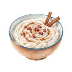 Watercolor Vector Rice Pudding Dessert with Cinnamon Illustration Isolated on White Background