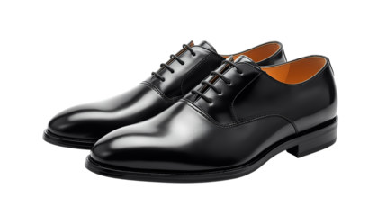 Vector illustration of a pair of sleek black plaintoe derby dress shoes isolated on transparent background, perfect for business attire and sophisticated casual wear