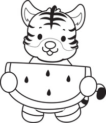 Coloring book of cute tiger character vector clip art for children.  