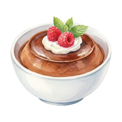 Watercolor Vector Chocolate Pudding Dessert Illustration on White Background