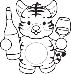Obraz premium Coloring book of cute tiger character vector clip art for children. 