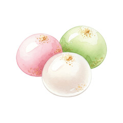 Watercolor Vector Japanese Mochi Dessert Illustration on White Background