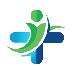Vibrant Wellness Cross Logo with Active Human Figure Health Icon
