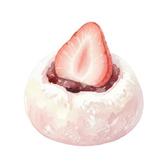 Watercolor Vector Daifuku Japanese Strawberry Mochi Dessert Illustration on White Background