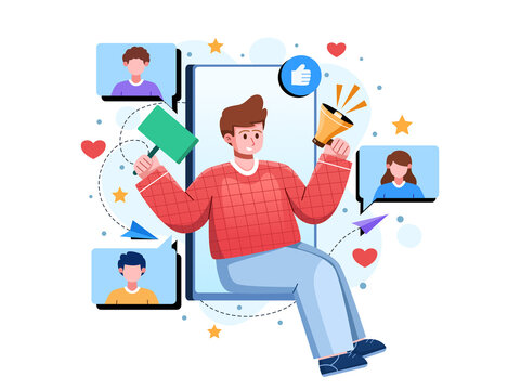 Man Celebrating Online Success with Phone and Icons