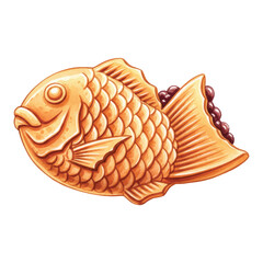 Watercolor Vector Taiyaki Japanese Fish-Shaped Dessert Illustration on White Background