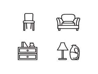 Modern Homeware Household Symbol Outline Vector Illustration Set