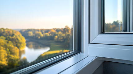 Architectural aluminum window with tempered glass and insect screen, durable energy-efficient design solution for modern residential housing, clean lines and premium building material construction