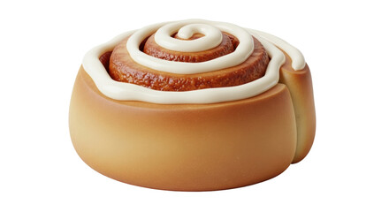Isolated cinnamon roll with frosting, a sweet pastry good for breakfast or dessert delicacy