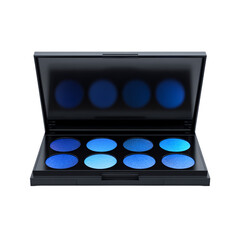 Black makeup palette with glowing blue accents. Isolated white background. Png format