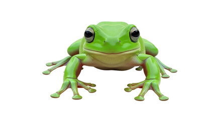 Isolated Australian green tree frog looks at camera, standing, amphibian, cute animal