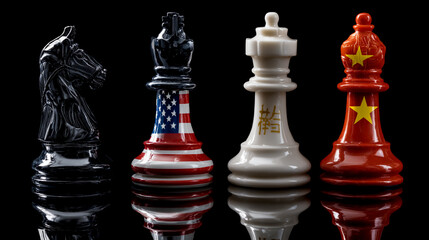 Obraz premium Four chess pieces, each painted in the colors and flags of different countries