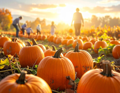 Pumpkin Patch Adventure A Scenic Fall Day with Sun-Kissed Pumpkins and Happy Visitors