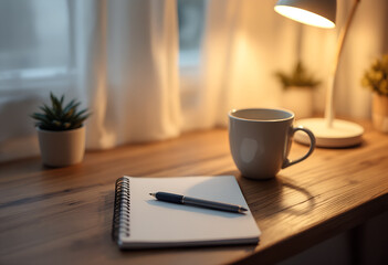 Morning Coffee and Notebook on Desk