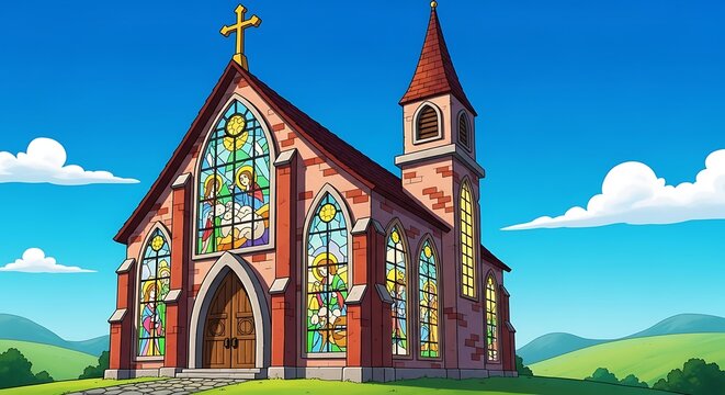 Church building cartoon.