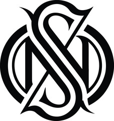 Luxury Vintage Monogram Logo Design Overlapping Ornate Letters S and N