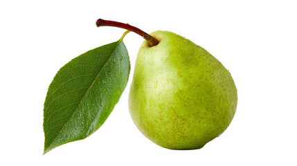 Fresh Green Pear with Water Droplets and Leaf on Black Background fruit ripe isolated on a transparent background