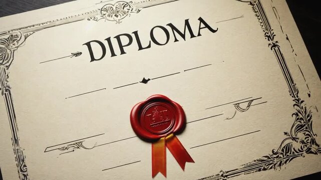 Close up view of a diploma.