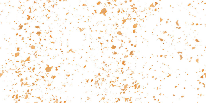 Biscuit crumbs top view bg as a seamless pattern. Bright yellow cookie pieces or crunches on the table surface. Scattered broken crushed nuts isolated on white. Vector illustration.