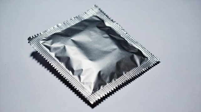 Condom on a gray background.
