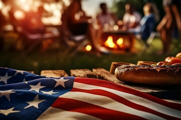 American flag with barbecue scene.
