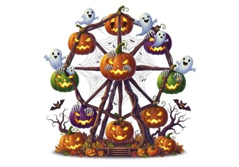 Halloween Ferris wheel with carved pumpkins and playful ghosts image