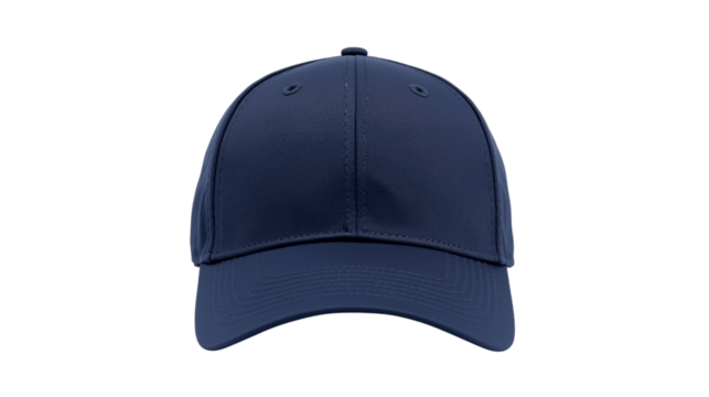 A plain navy blue baseball cap isolated on a transparent background, showcasing its simple design and texture - Powered by Adobe