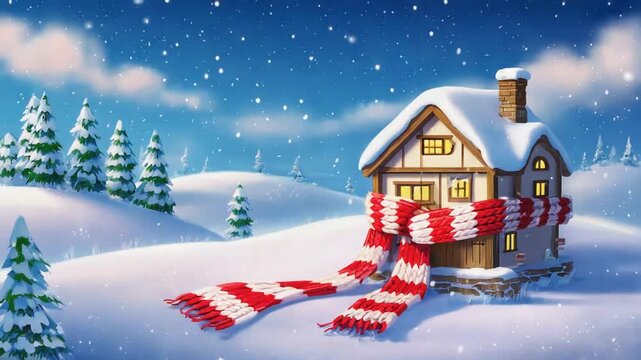 House with a scarf in winter.
