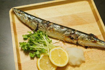 Salt-grilled Pacific saury, a famous autumn dish in Japan	
