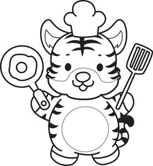 Coloring book of cute tiger character vector clip art for children.  