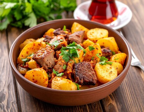 Guvec Tas Kebabi, classic Turkish meat and potato stew