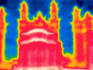 City. Houses and palaces on a hot day.. Image from thermal imager device.
