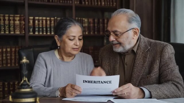 Senior couple with inheritance document.