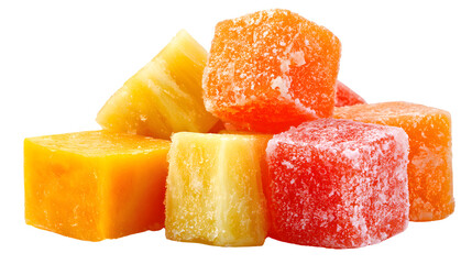 Assorted Candied Fruit Cubes and Pineapple Chunks candy sweet isolated on a transparent background