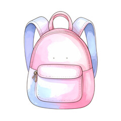 Fototapeta premium Watercolor-style rendering of a pastel-colored mini backpack with a white background, isolated.