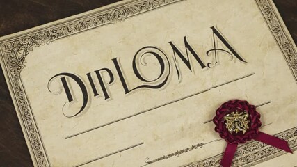 Close up view of a diploma.