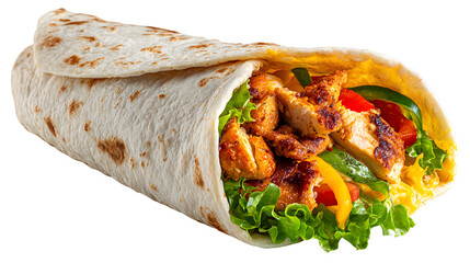 Chicken Burrito Wrap with Fresh Ingredients Isolated tortilla food isolated on a transparent background