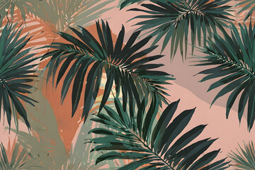 Tropical palm fronds on a geometric peach background