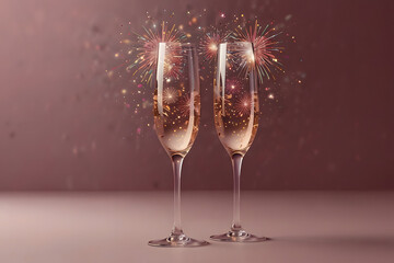Two champagne glasses with sparkling celebration effects