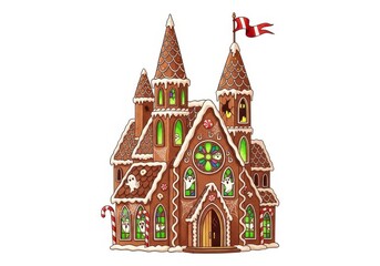 Naklejka premium Spooky gingerbread castle with ghosts and candy canes on background haunted