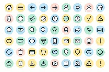 Vibrant Flat UI/UX Icons Set with Modern Design and Bold Colors