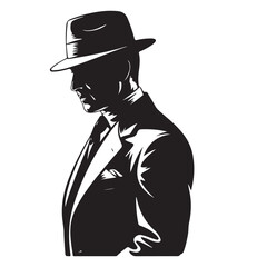 Gentleman Silhouette in Suit and Hat Vector Illustration