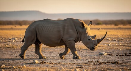 Fototapeta premium Rhino Walking in Savannah. (1)